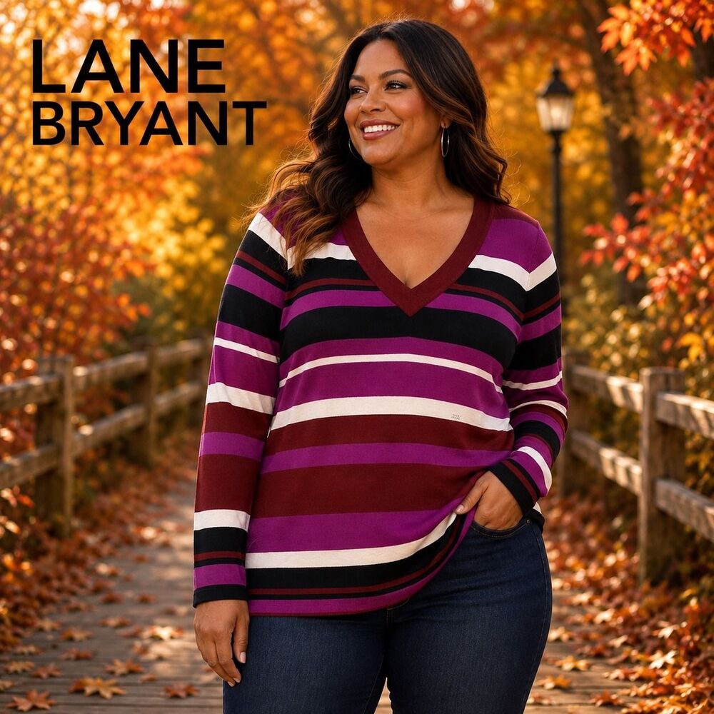 Lane Bryant 22/24 Preppy V-Neck Stripe Sweater NWT Casual Classic Workwear Chic
